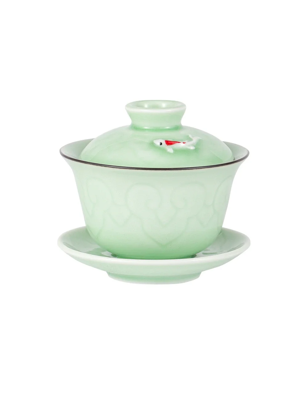 Gaiwan Tea Brewing Cup with Lid Celadon Green Koi